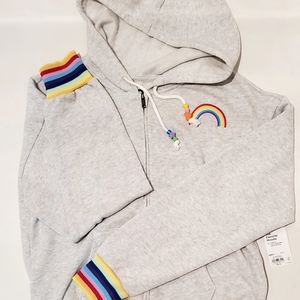NWT SO The Favorite Hoodie, Gray with Rainbow Trim and Pony Beads